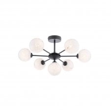 The Options Collection COHEN 7 Light Semi-Flush Ceiling Frame in Black with GL17 White Confetti Glass Shade