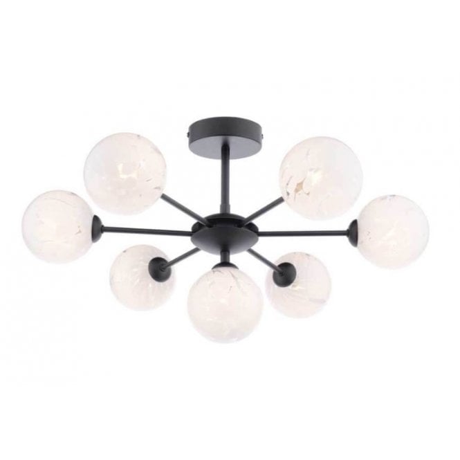  COHEN 7 Light Semi-Flush Ceiling Frame in Black with GL17 White Confetti Glass Shade