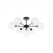 The Options Collection COHEN 7 Light Semi-Flush Ceiling Frame in Black with GL20 Opal & Clear Ribbed Glass Shade