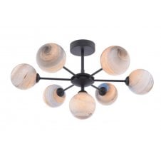 7 Light Semi-Flush Ceiling Frame In Black With GL7L Large Planet Art Glass Globe Shade