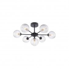 The Options Collection COHEN 7 Light Semi-Flush Ceiling Frame in Black with GL8 Ribbed Glass Globe Shade