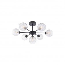 The Options Collection COHEN 7 Light Semi-Flush Ceiling Frame in Black with GL9 Inner Wire Glass Globe Shade