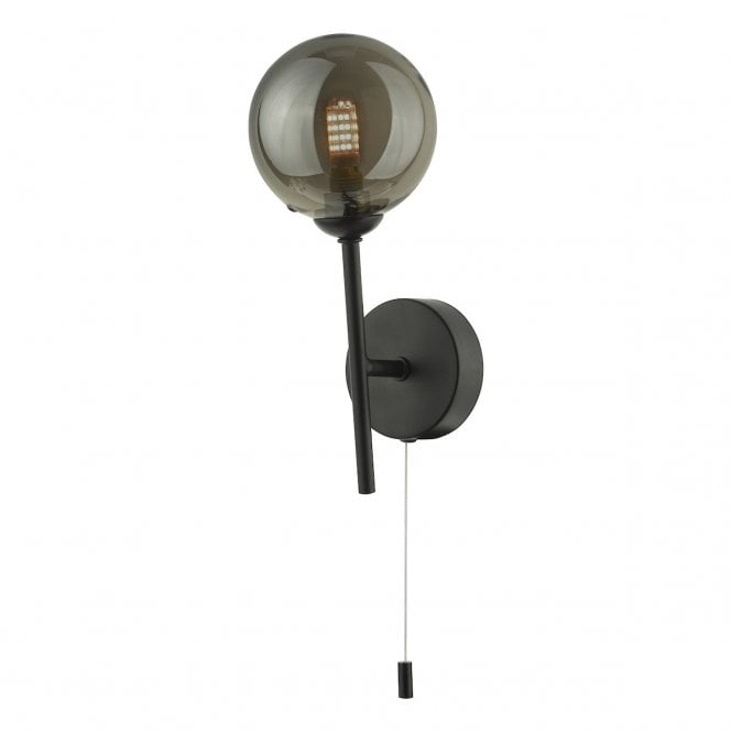  COHEN Black Wall Light with GL1 Smoked Glass Globe Shade