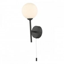 The Options Collection COHEN Black Wall Light with GL2 Opal Glass Globe Shade