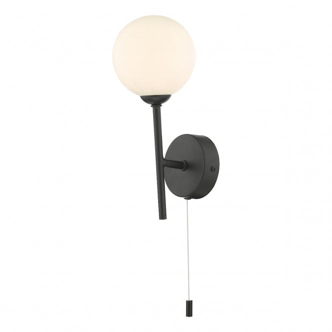  COHEN Black Wall Light with GL2 Opal Glass Globe Shade