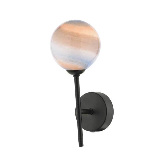  COHEN Black Wall Light with GL7L Large Planet Art Glass Globe Shade