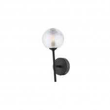 The Options Collection COHEN Black Wall Light with GL8 Ribbed Glass Globe Shade