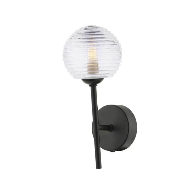  COHEN Black Wall Light with GL8 Ribbed Glass Globe Shade