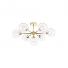 The Options Collection COHEN Polished Gold Semi Flush Ceiling Light with GL20 Opal & Clear Ribbed Glass Shade