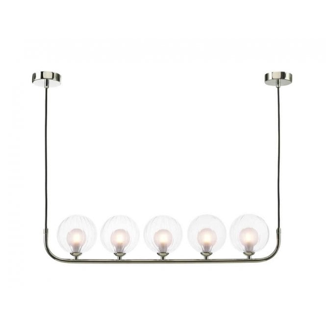  CRADLE 5 Light Bar Pendant in Chrome with GL20 Opal & Clear Ribbed Glass Shade