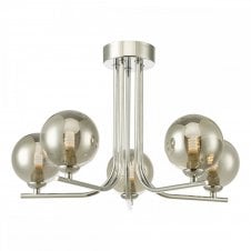 The Options Collection CRADLE 5 Light Semi Flush Fixture in Chrome with GL1 Smoked Glass Globe Shade