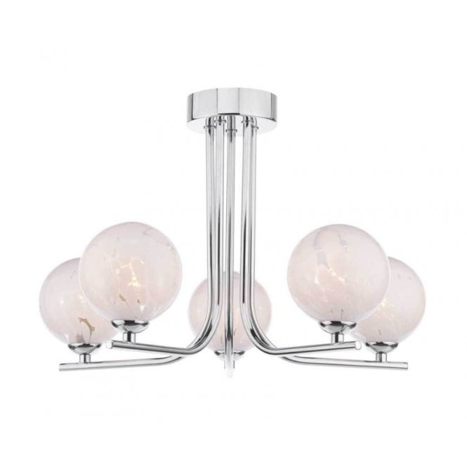  CRADLE 5 Light Semi Flush Fixture in Chrome with GL17 White Confetti Glass Shade