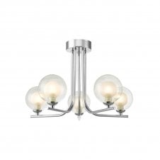 The Options Collection CRADLE 5 Light Semi Flush Fixture in Chrome with GL4 Opal Inner and Clear Glass Globe Shade