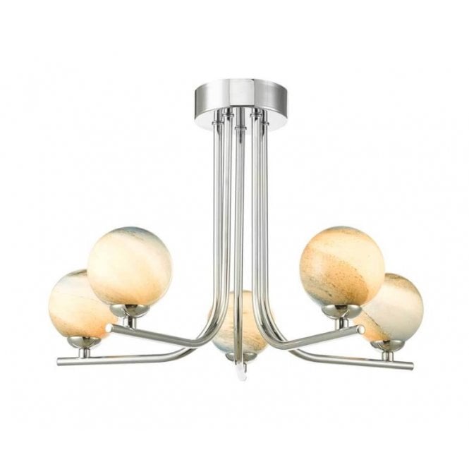  CRADLE 5 Light Semi Flush Fixture in Chrome with GL7 Planet Glass Globe Shade