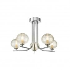 The Options Collection CRADLE 5 Light Semi Flush Fixture in Chrome with GL8 Ribbed Glass Globe Shade