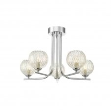 The Options Collection CRADLE 5 Light Semi Flush Fixture in Chrome with GL9 Inner Wire Glass Globe Shade