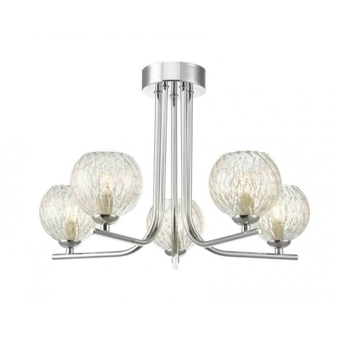  CRADLE 5 Light Semi Flush Fixture in Chrome with GL9 Inner Wire Glass Globe Shade