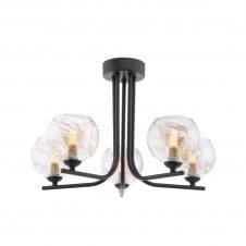 The Options Collection CRADLE 5 Light Semi Flush in Black with GL16 Champagne Organic Glass Shade
