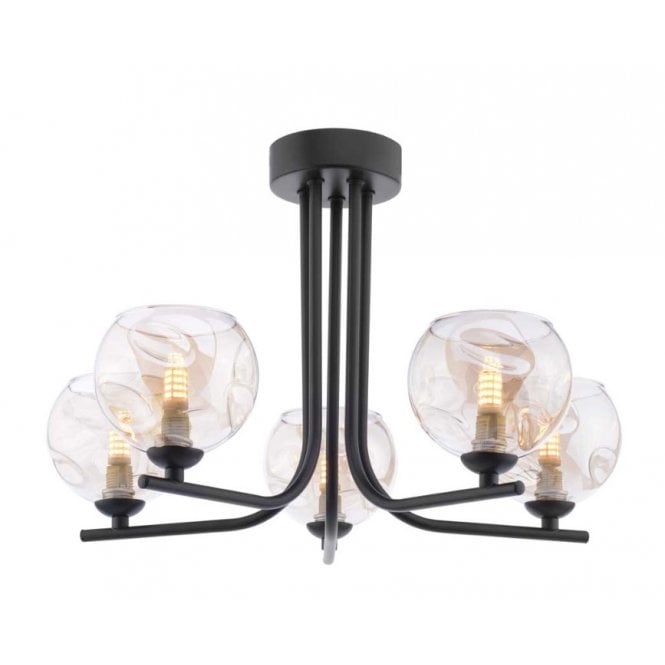  CRADLE 5 Light Semi Flush in Black with GL16 Champagne Organic Glass Shade