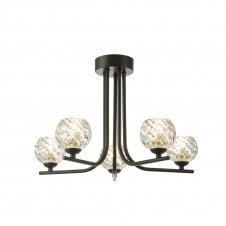 The Options Collection CRADLE 5 Light Semi Flush in Black with GL5 Twisted Open Glass Shade
