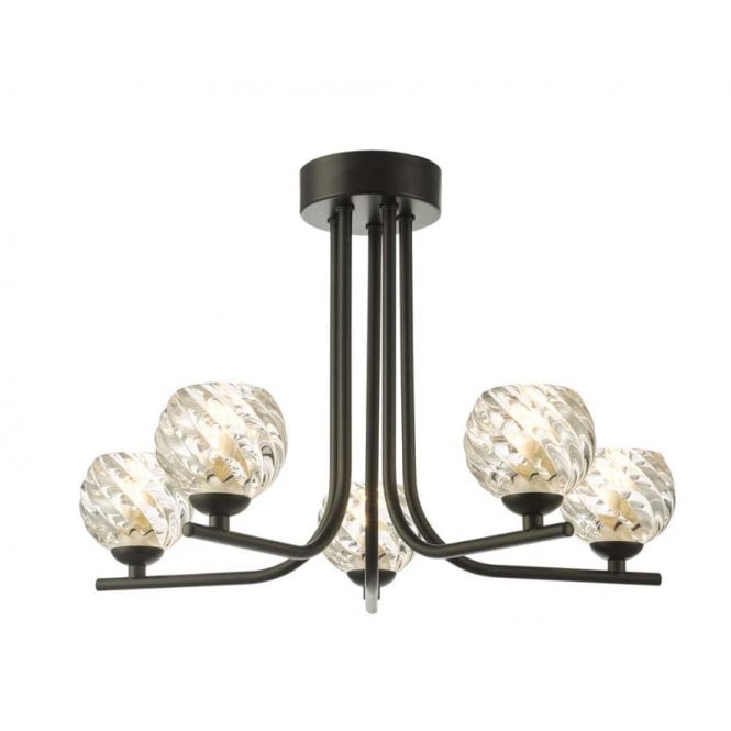  CRADLE 5 Light Semi Flush in Black with GL5 Twisted Open Glass Shade
