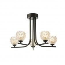 The Options Collection CRADLE 5 Light Semi Flush in Black with GL6 Dimpled Glass Shade