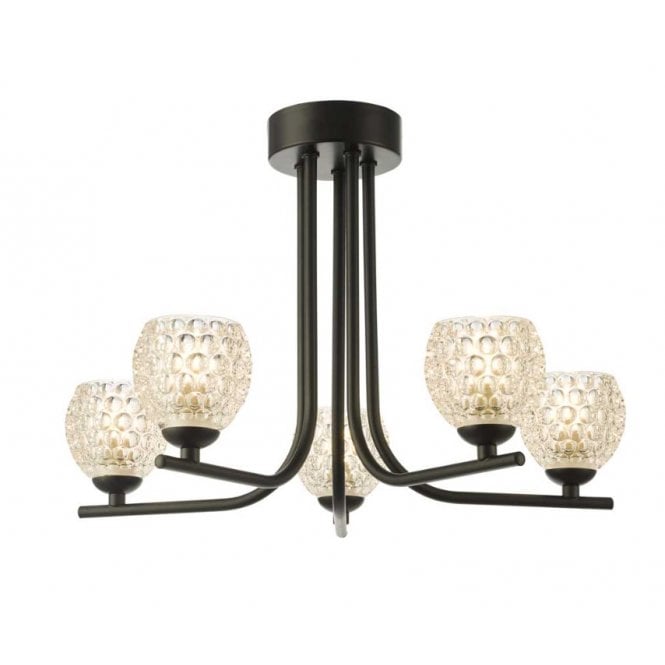  CRADLE 5 Light Semi Flush in Black with GL6 Dimpled Glass Shade