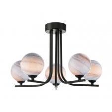 5 Light Semi Flush In Black With GL7L Large Planet Art Glass Globe Shade