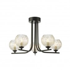 The Options Collection CRADLE 5 Light Semi Flush in Black with GL9 Inner Wire Glass Globe Shade
