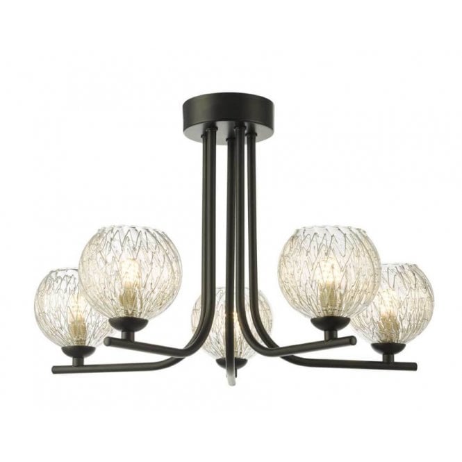  CRADLE 5 Light Semi Flush in Black with GL9 Inner Wire Glass Globe Shade