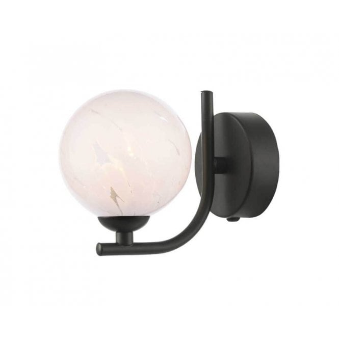  CRADLE Matt Black Wall Light with GL17 White Confetti Glass Shade