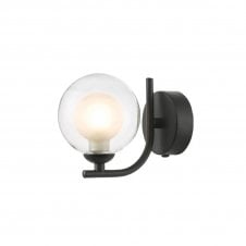 The Options Collection CRADLE Matt Black Wall Light with GL4 Opal Inner and Clear Glass Globe Shade