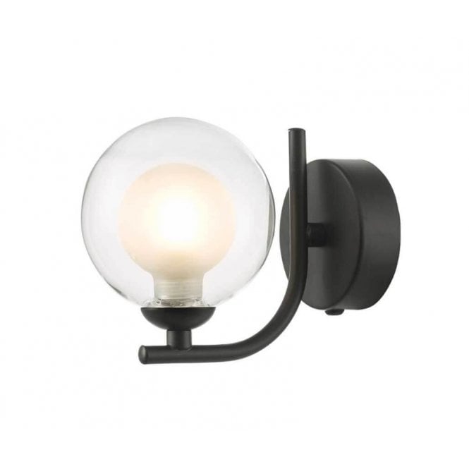  CRADLE Matt Black Wall Light with GL4 Opal Inner and Clear Glass Globe Shade
