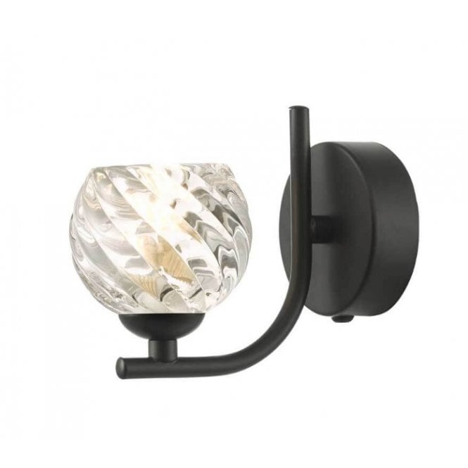  CRADLE Matt Black Wall Light with GL5 Twisted Open Glass Shade