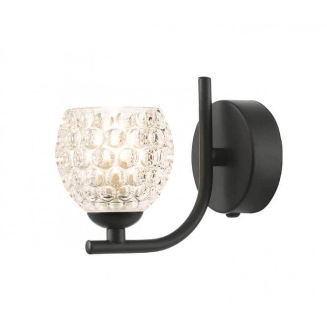  CRADLE Matt Black Wall Light with GL6 Dimpled Glass Shade