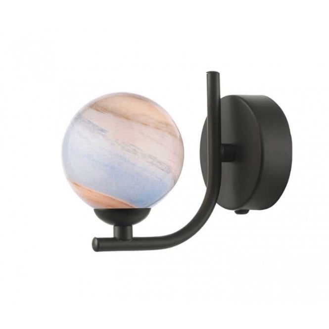  CRADLE Matt Black Wall Light with GL7 Planet Glass Globe Shade