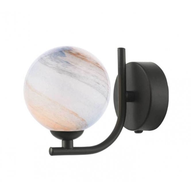  CRADLE Matt Black Wall Light with GL7L Large Planet Art Glass Globe Shade