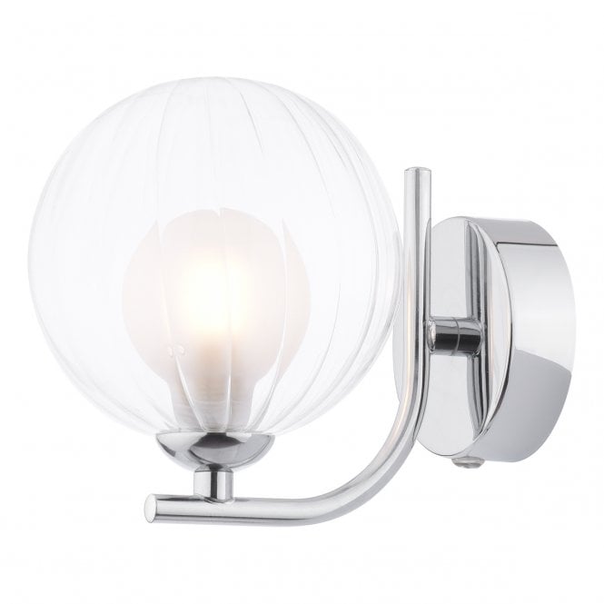  CRADLE Wall Light Chrome with GL20 Opal & Clear Ribbed Glass Shade
