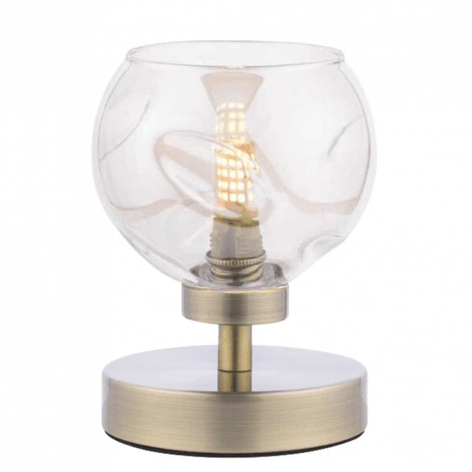  ESBEN Touch Table Lamp in Antique Brass with Champagne Organic Glass Globe Shade