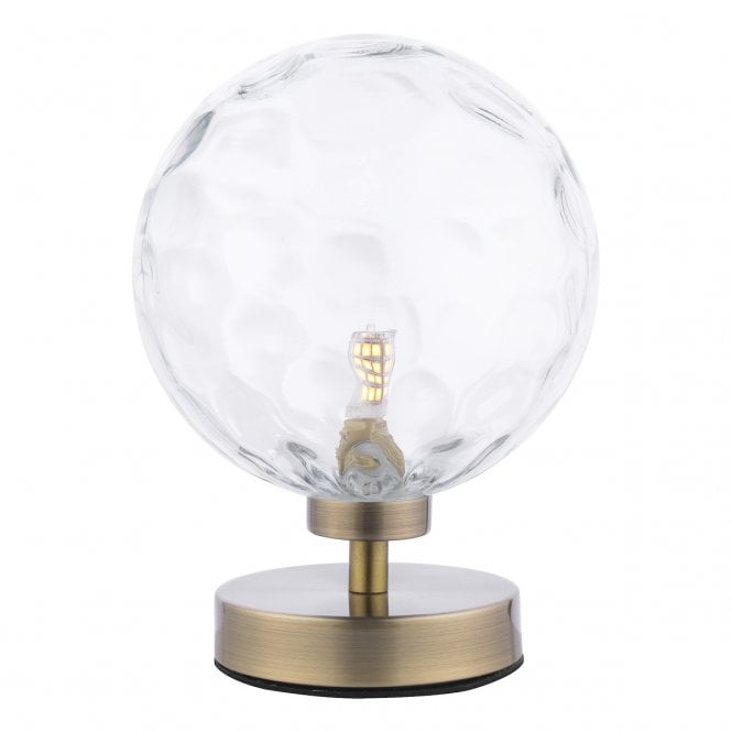  ESBEN Touch Table Lamp in Antique Brass with Clear Dimple Glass Globe Shade