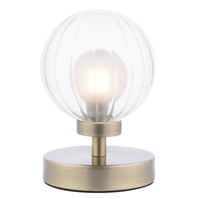  ESBEN Touch Table Lamp in Antique Brass with Opal and Clear Ribbed Glass Shade