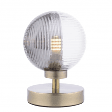 The Options Collection ESBEN Touch Table Lamp in Antique Brass with Smoke and Clear Ribbed Glass Globe Shade