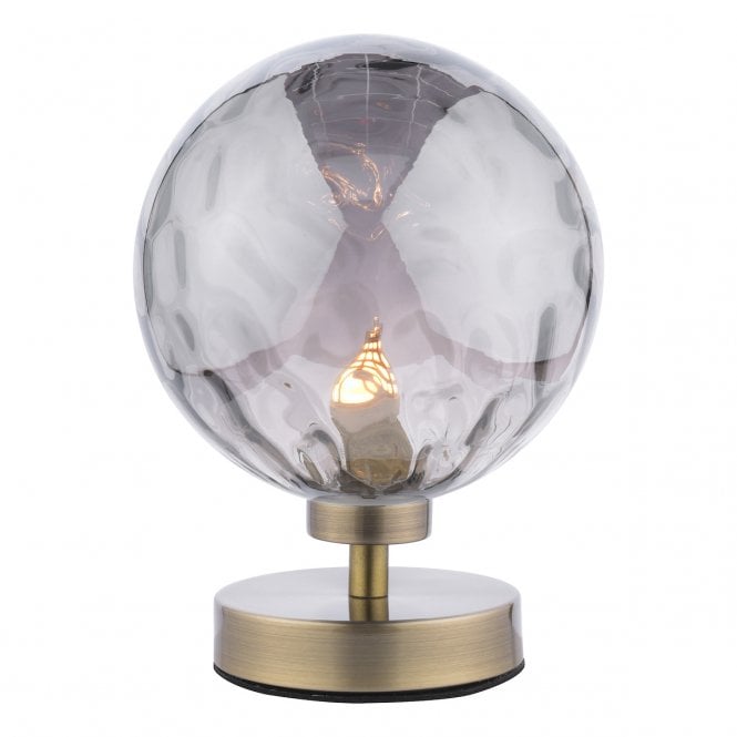  ESBEN Touch Table Lamp in Antique Brass with Smoked Dimpled Glass Globe Shade