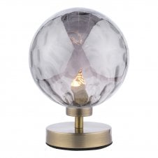 Touch Table Lamp in Antique Brass with Smoked Dimpled Glass Globe Shade