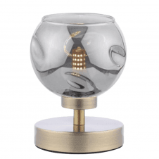 The Options Collection ESBEN Touch Table Lamp in Antique Brass with Smoked Organic Glass Globe Shade
