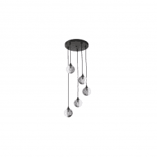 The Options Collection FEDERICO 5 Light Pendant Cluster | Black, Smoked & Clear Ribbed Glass (10cm)