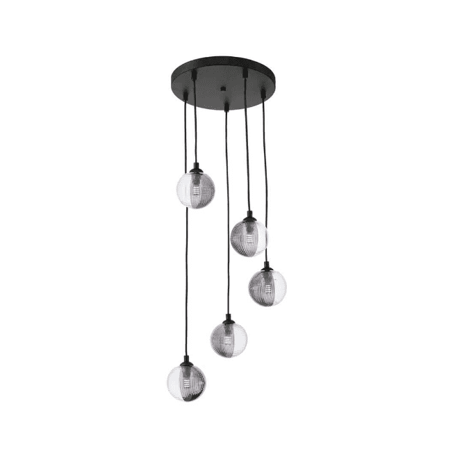  FEDERICO 5 Light Pendant Cluster | Black, Smoked & Clear Ribbed Glass (10cm)