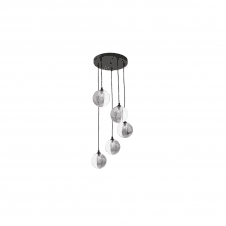 The Options Collection FEDERICO 5 Light Pendant Cluster | Black, Smoked & Clear Ribbed Glass