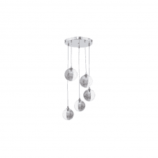 The Options Collection FEDERICO 5 Light Pendant Cluster | Chrome, Smoked & Clear Ribbed Glass (15cm)