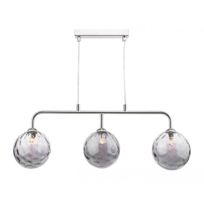  FEYA Chrome 3 Light Pendant Bar with GL10 Smoked Dimpled Glass Shade